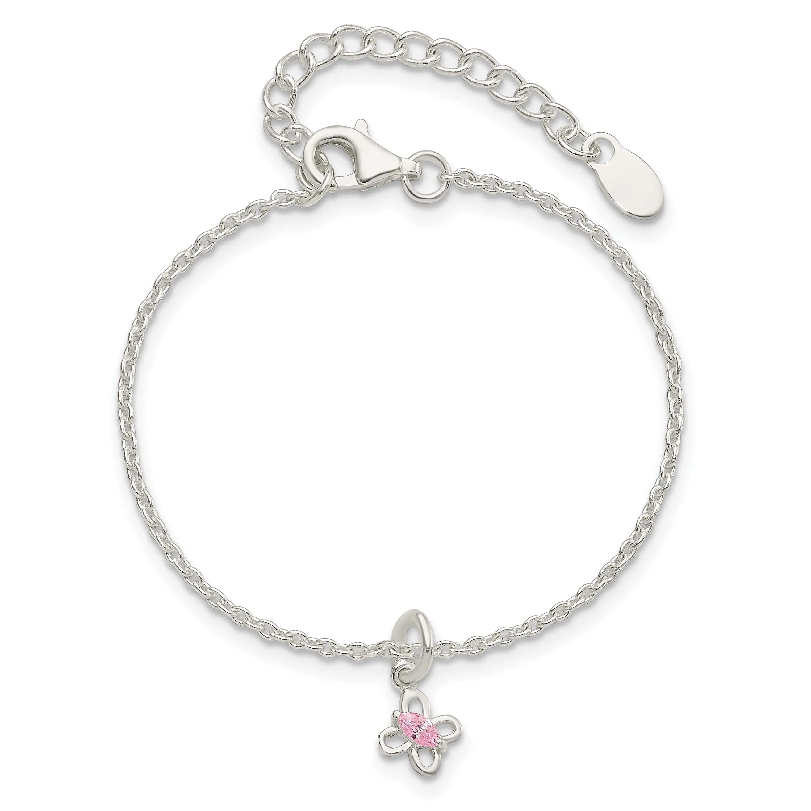 Silver Pink C.Z Butterfly Kid's Bracelet