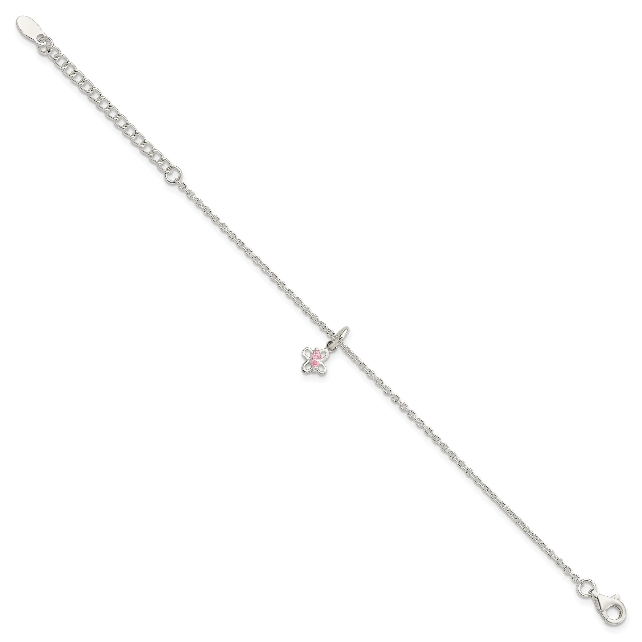 Silver Pink C.Z Butterfly Kid's Bracelet