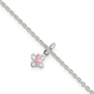 Silver Pink C.Z Butterfly Kid's Bracelet