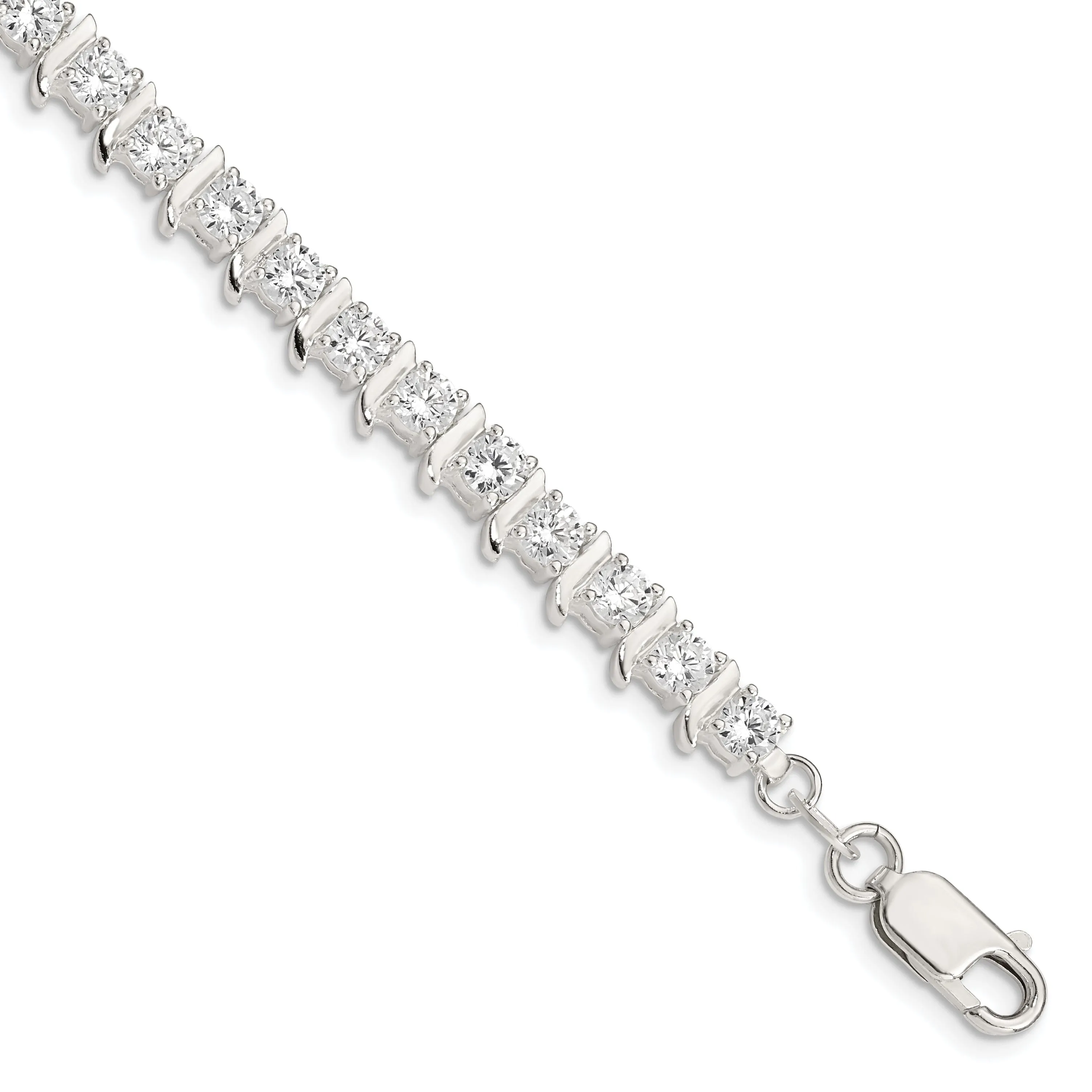 Silver Polish Finish CZ Fancy Polished Bracelet