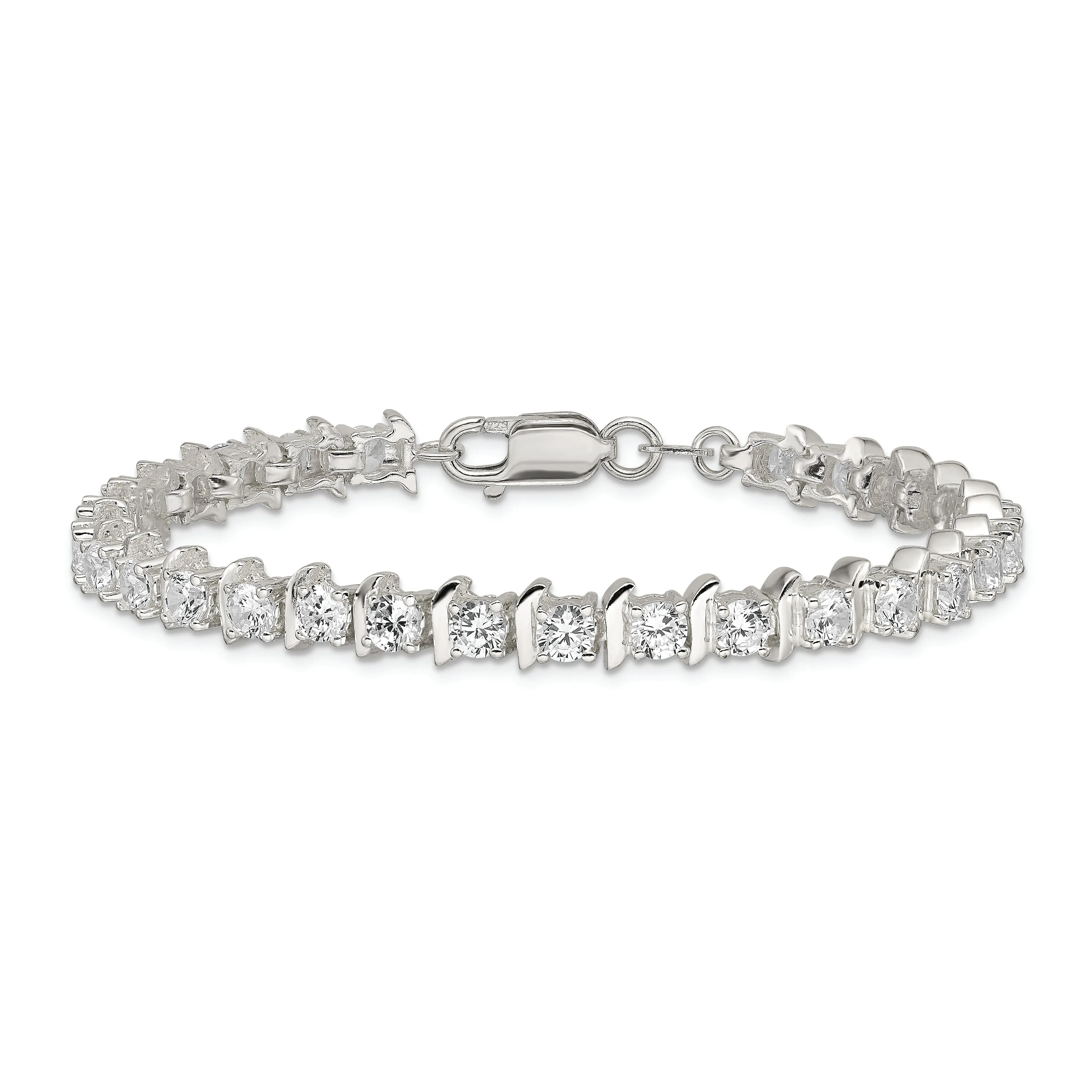 Silver Polish Finish CZ Fancy Polished Bracelet