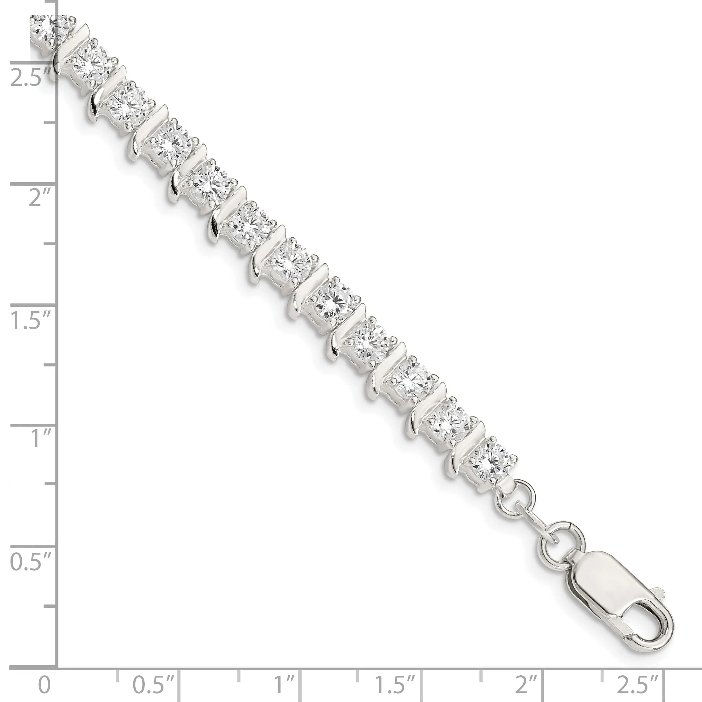 Silver Polish Finish CZ Fancy Polished Bracelet