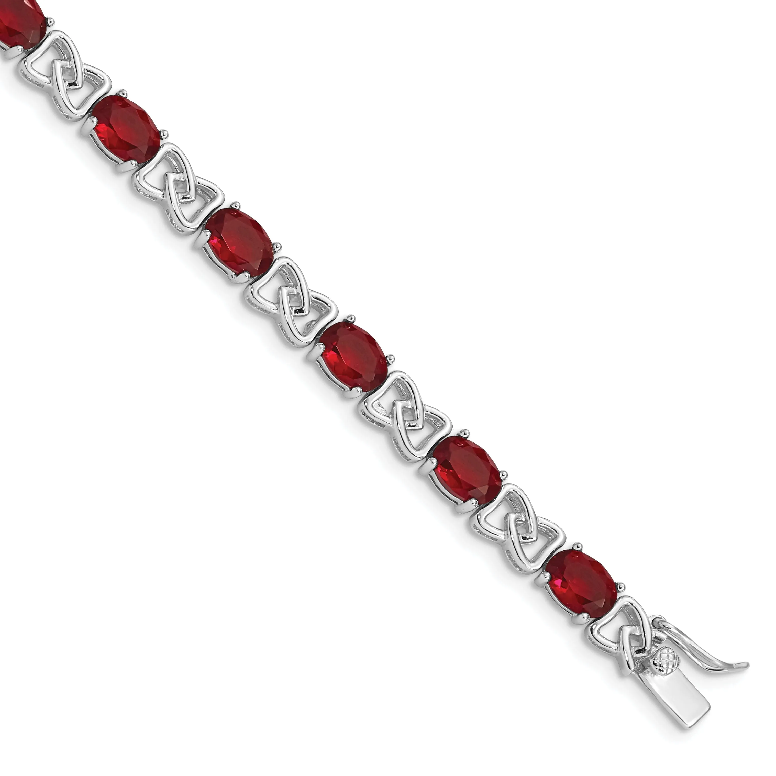 Silver Polished Red Cubic Zirconia Bracelet