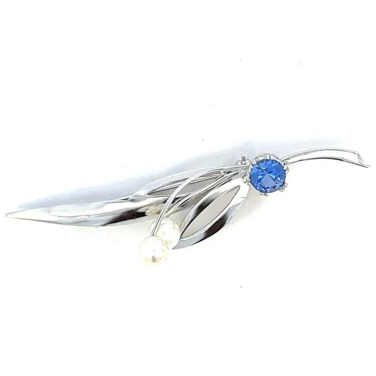 Simpson Silver Pearl and Blue Glass Brooch