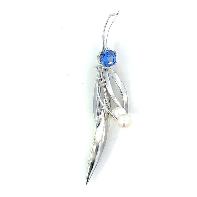 Simpson Silver Pearl and Blue Glass Brooch