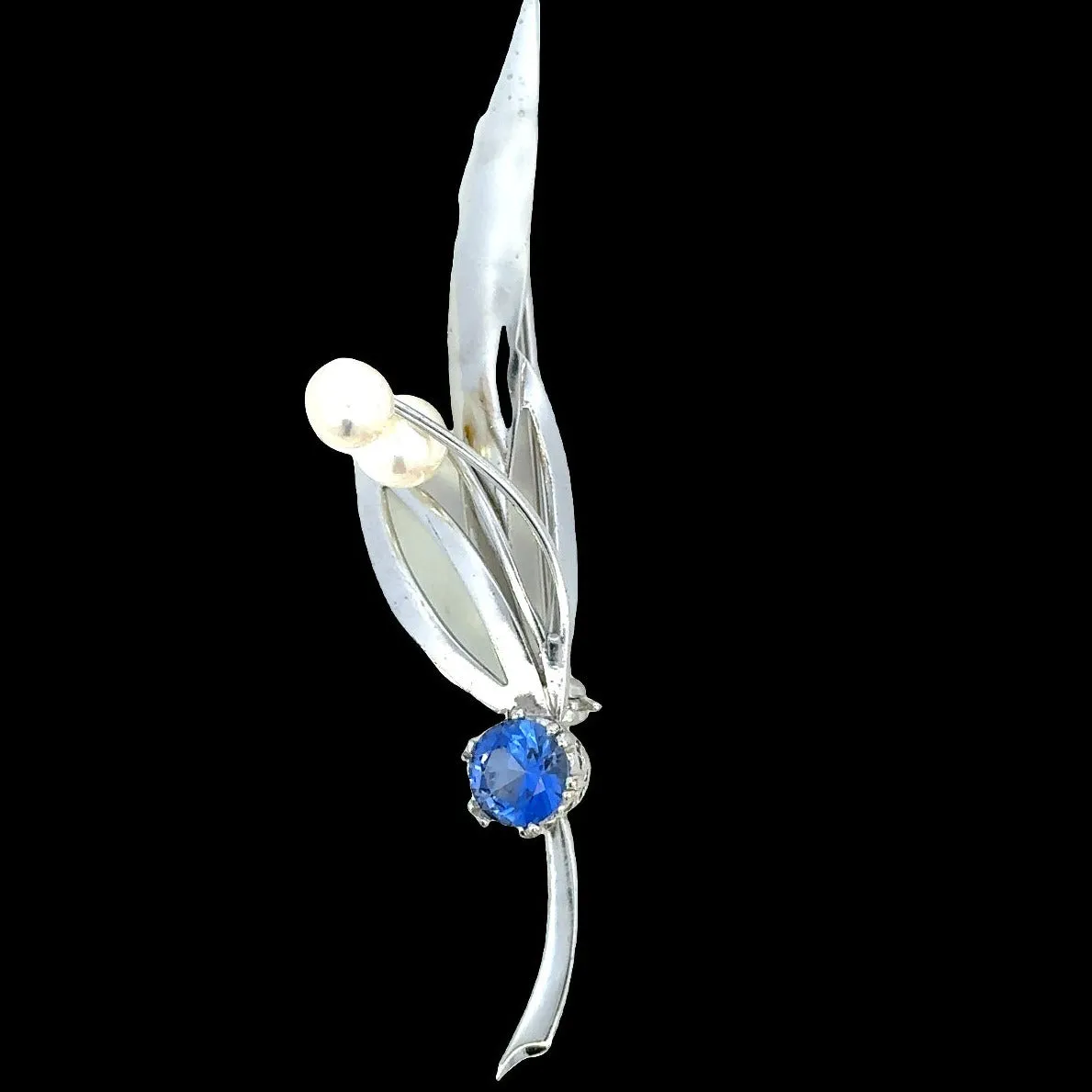 Simpson Silver Pearl and Blue Glass Brooch