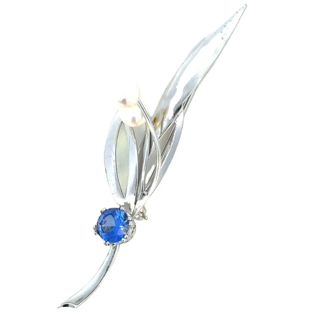 Simpson Silver Pearl and Blue Glass Brooch