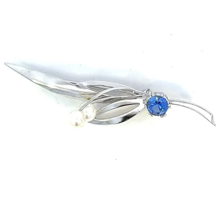 Simpson Silver Pearl and Blue Glass Brooch