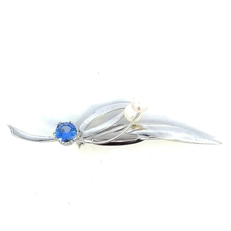 Simpson Silver Pearl and Blue Glass Brooch