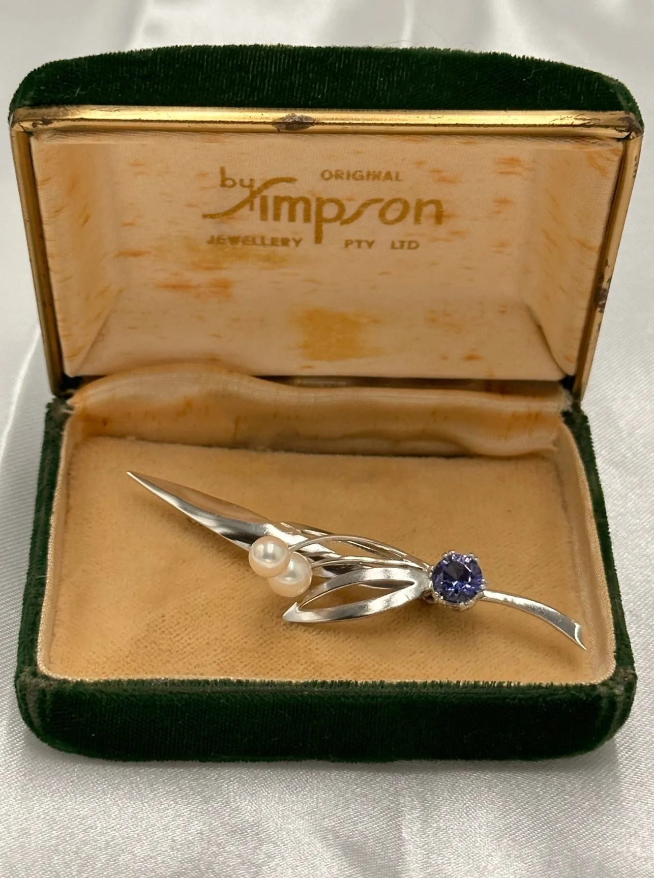 Simpson Silver Pearl and Blue Glass Brooch