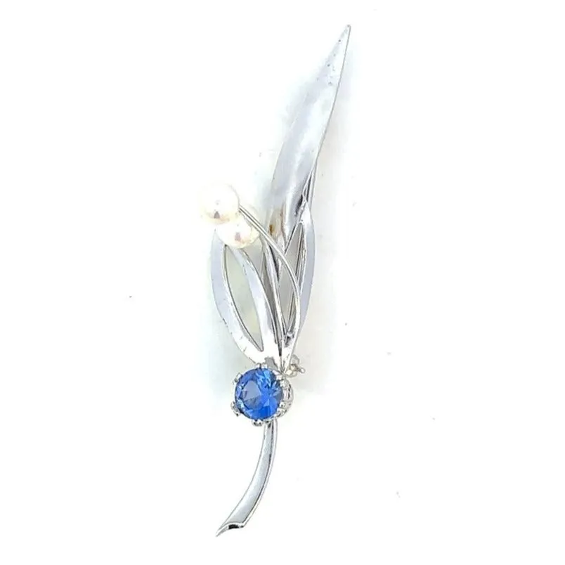 Simpson Silver Pearl and Blue Glass Brooch