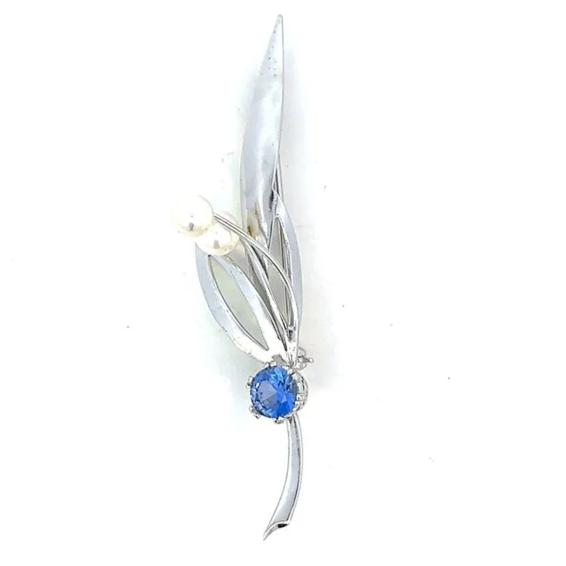 Simpson Silver Pearl and Blue Glass Brooch