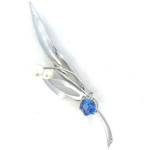 Simpson Silver Pearl and Blue Glass Brooch