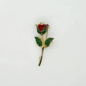 Small Vintage Red Rose Bud Brooch