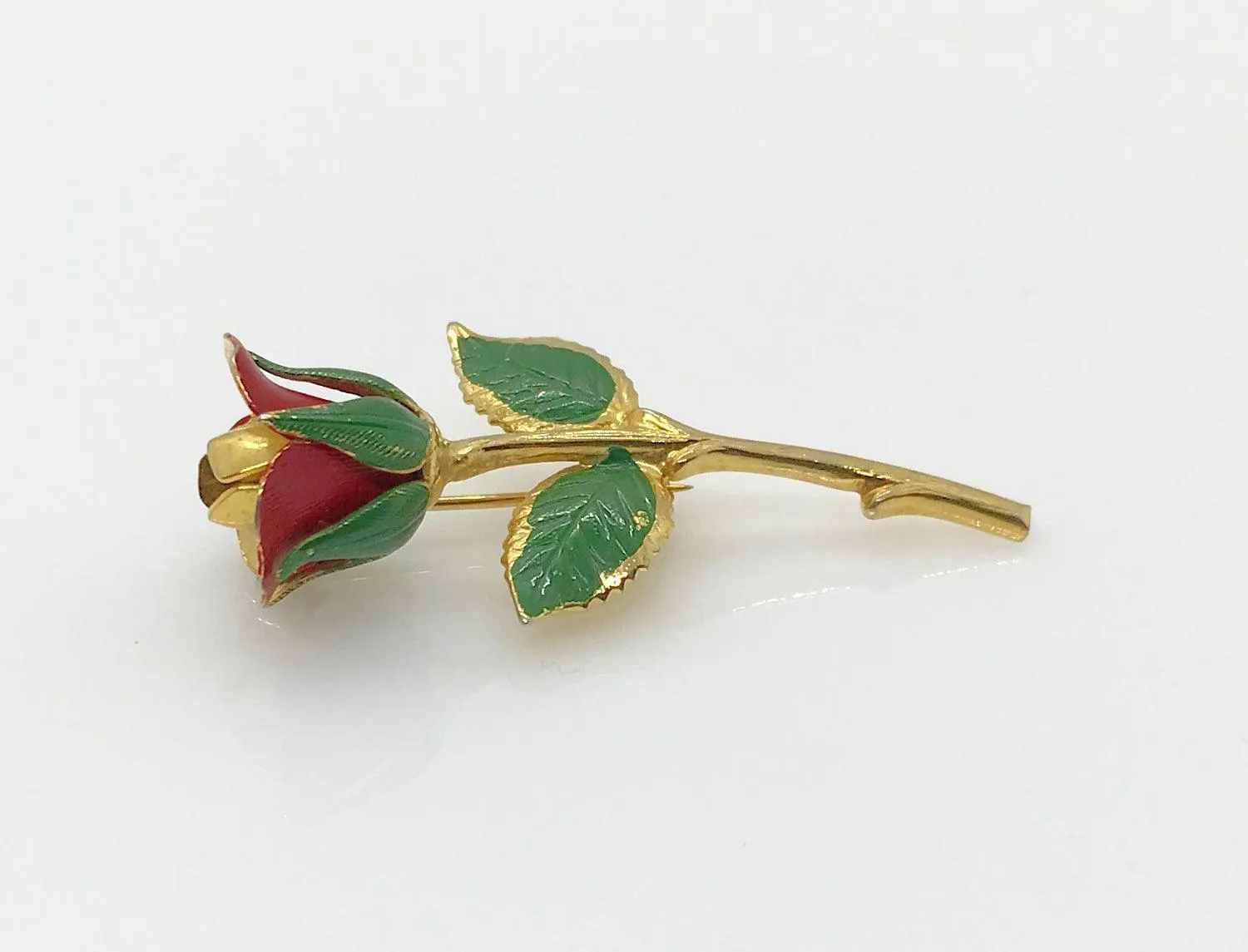 Small Vintage Red Rose Bud Brooch