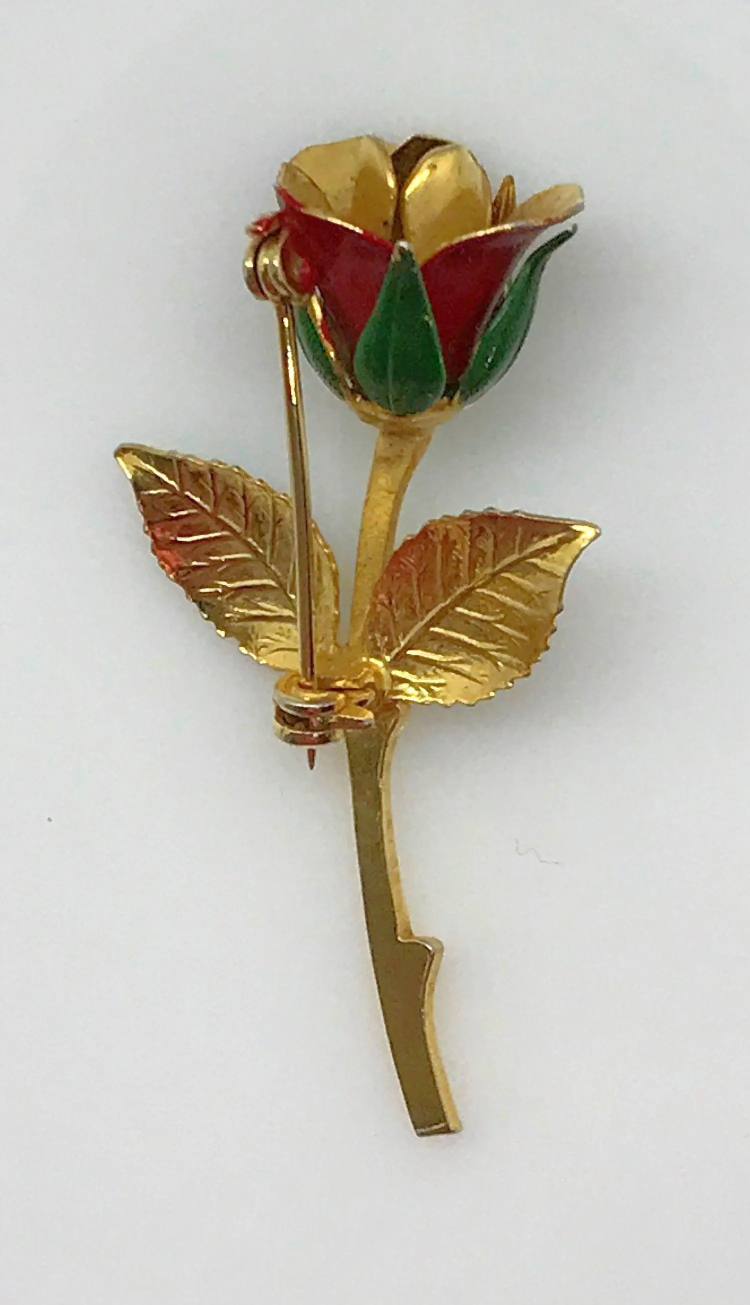 Small Vintage Red Rose Bud Brooch