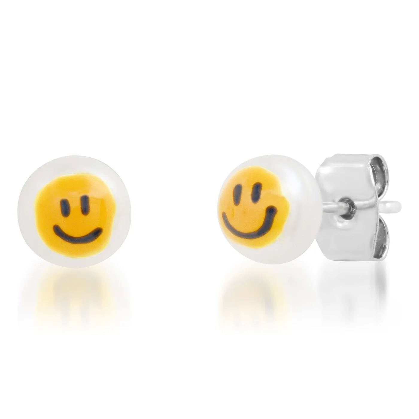 Smiley Face Painted Freshwater Pearl Studs