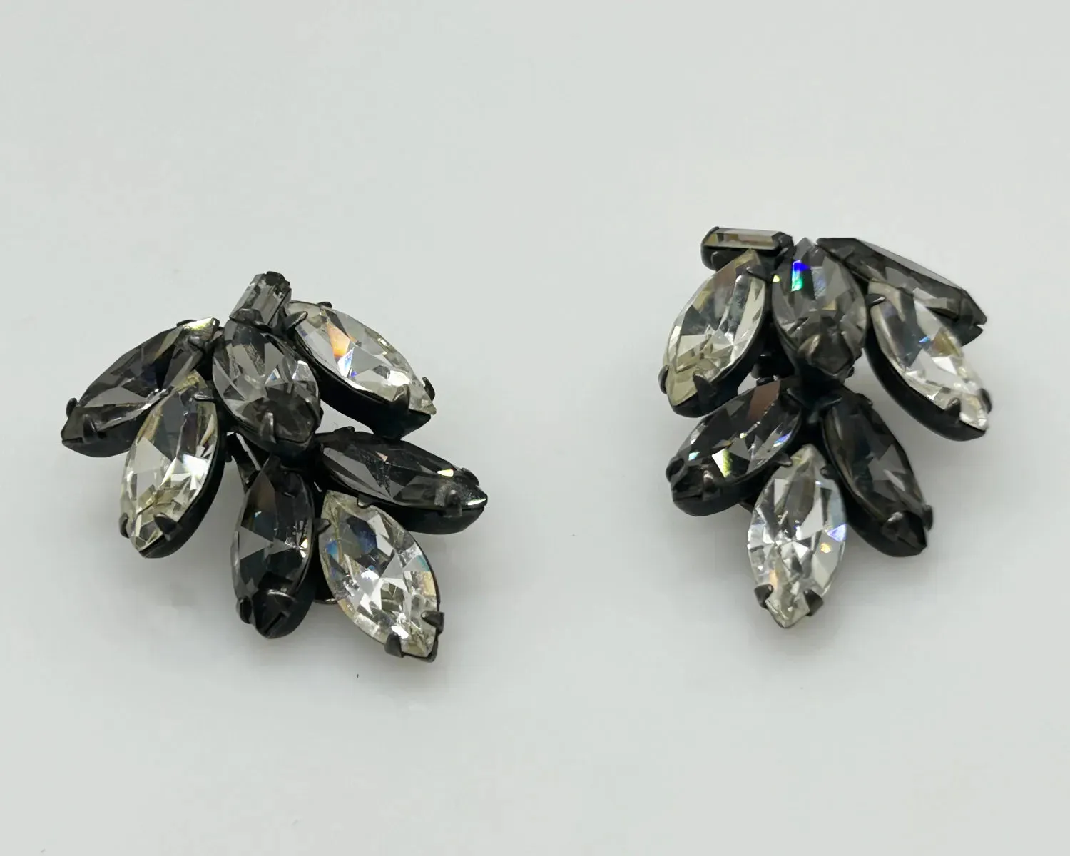 Sparkling Gray and White Vintage Rhinestone Brooch and Earrings