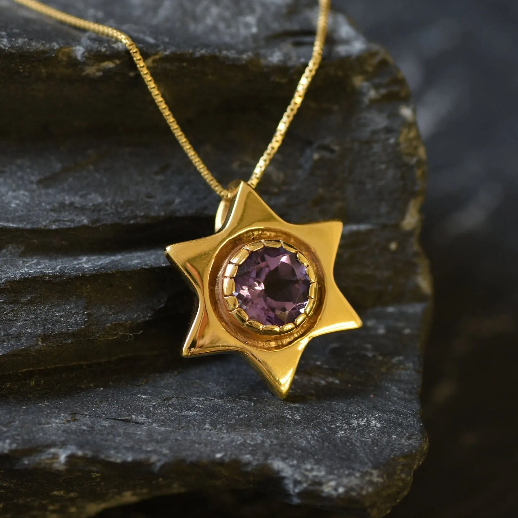 Star Amethyst Pendant - Natural Amethyst Necklace, Gold Amethyst Pendant