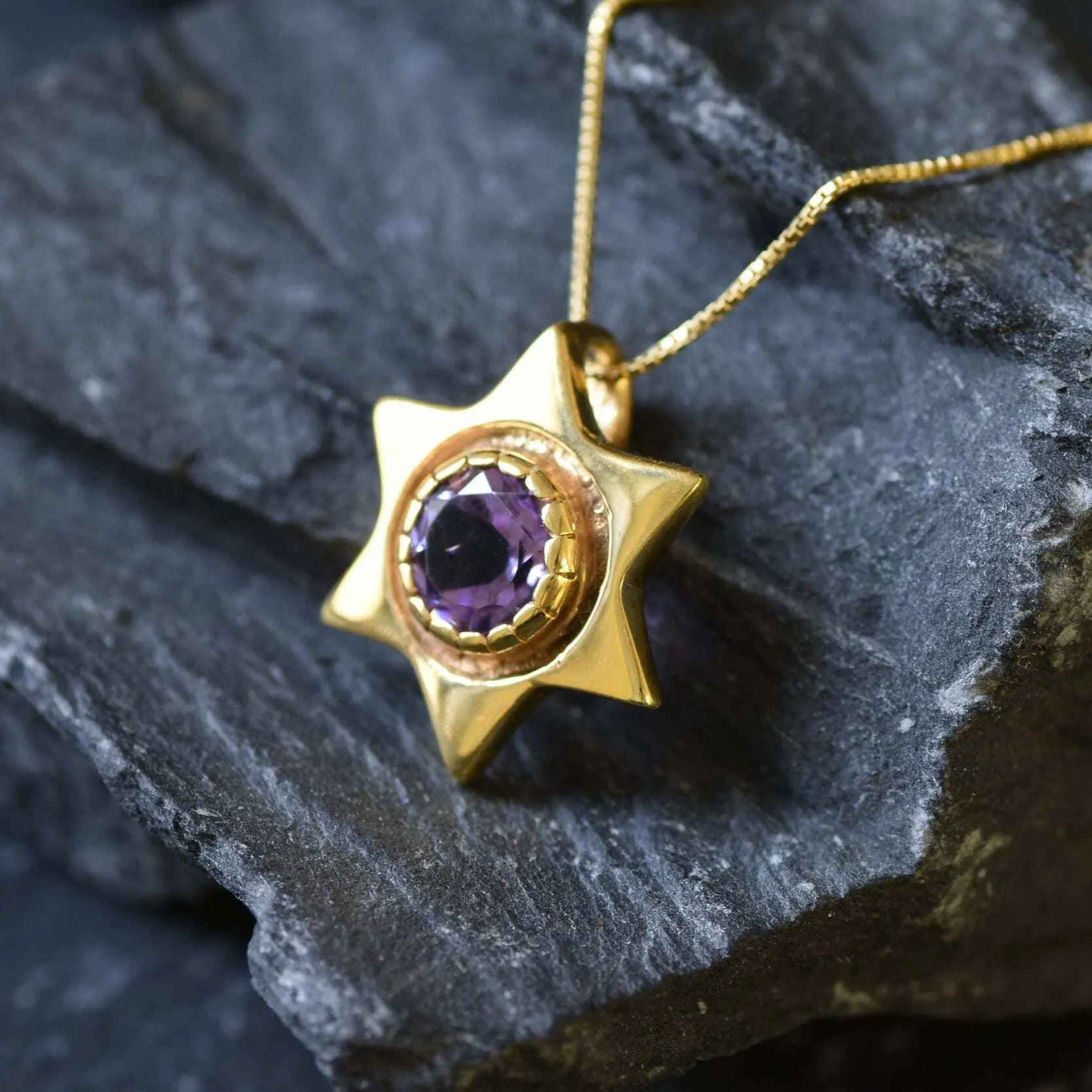 Star Amethyst Pendant - Natural Amethyst Necklace, Gold Amethyst Pendant