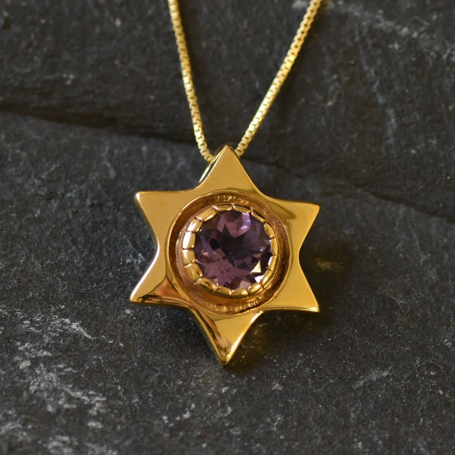 Star Amethyst Pendant - Natural Amethyst Necklace, Gold Amethyst Pendant