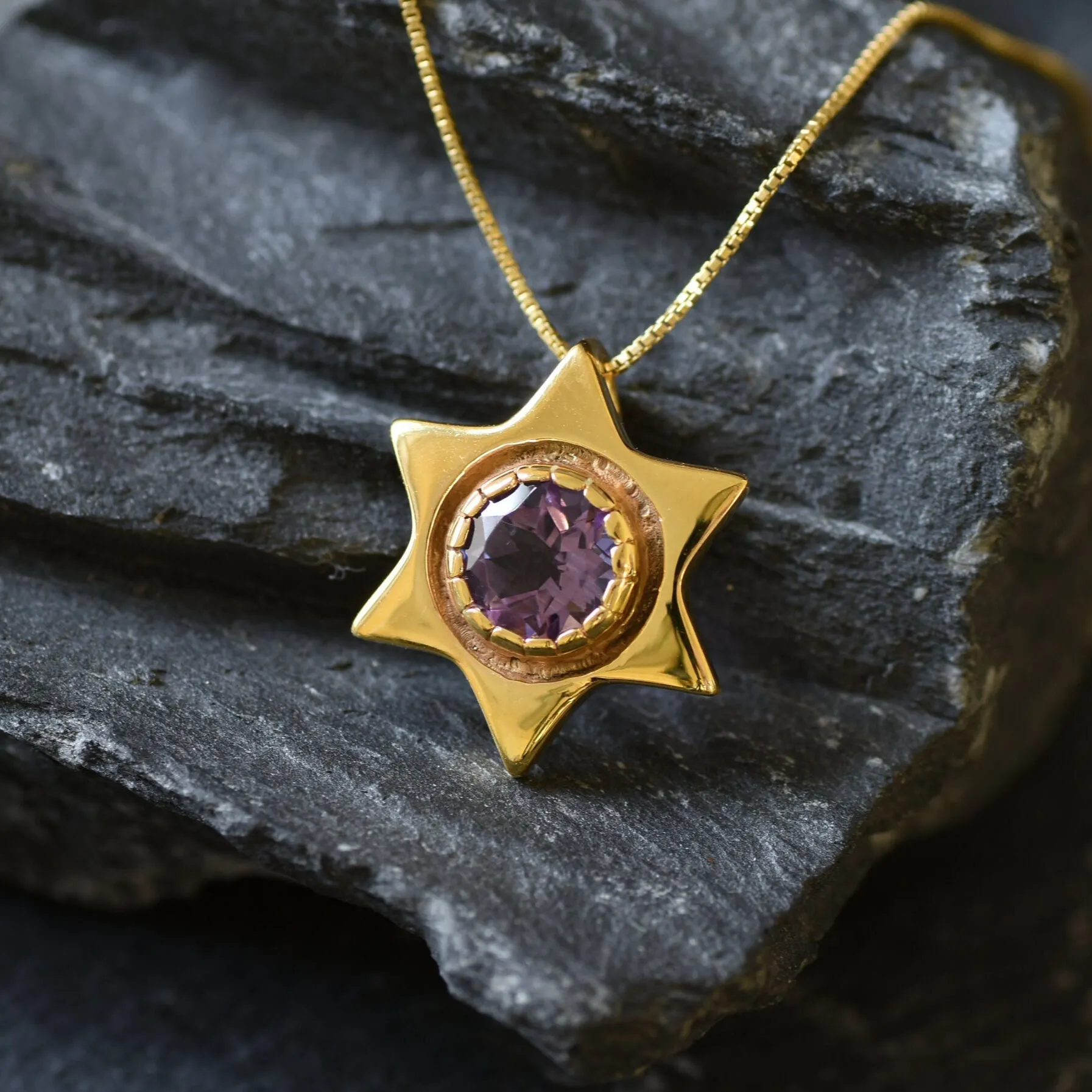 Star Amethyst Pendant - Natural Amethyst Necklace, Gold Amethyst Pendant