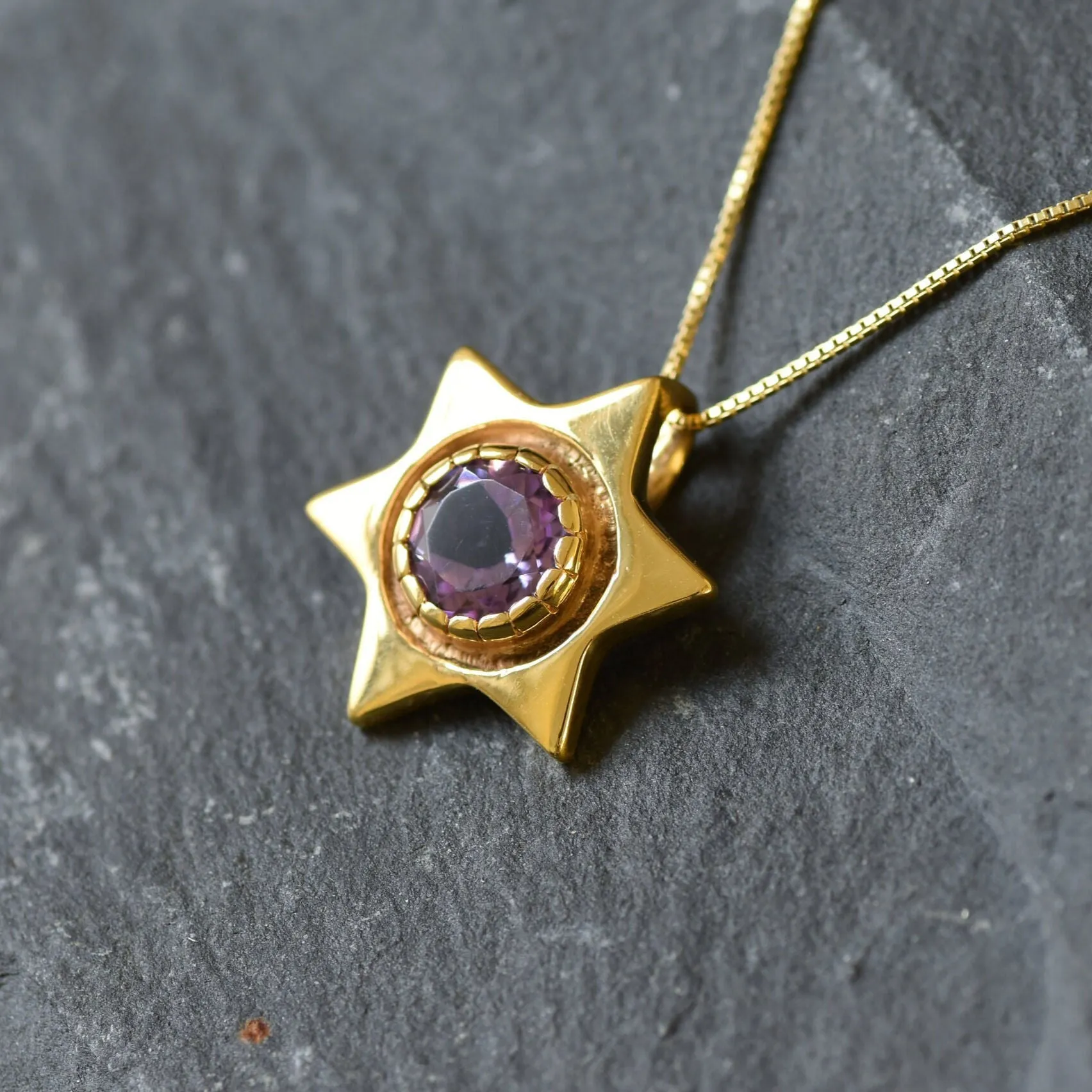 Star Amethyst Pendant - Natural Amethyst Necklace, Gold Amethyst Pendant