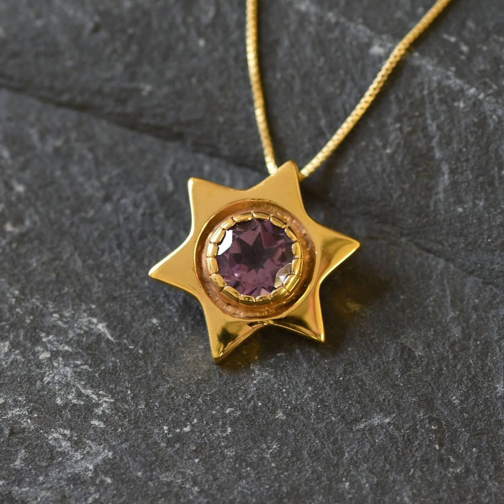 Star Amethyst Pendant - Natural Amethyst Necklace, Gold Amethyst Pendant