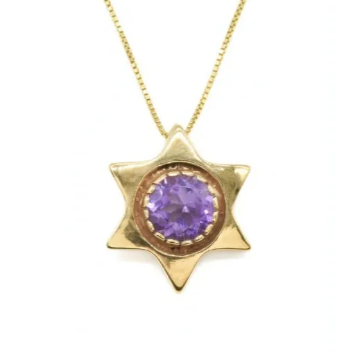 Star Amethyst Pendant - Natural Amethyst Necklace, Gold Amethyst Pendant