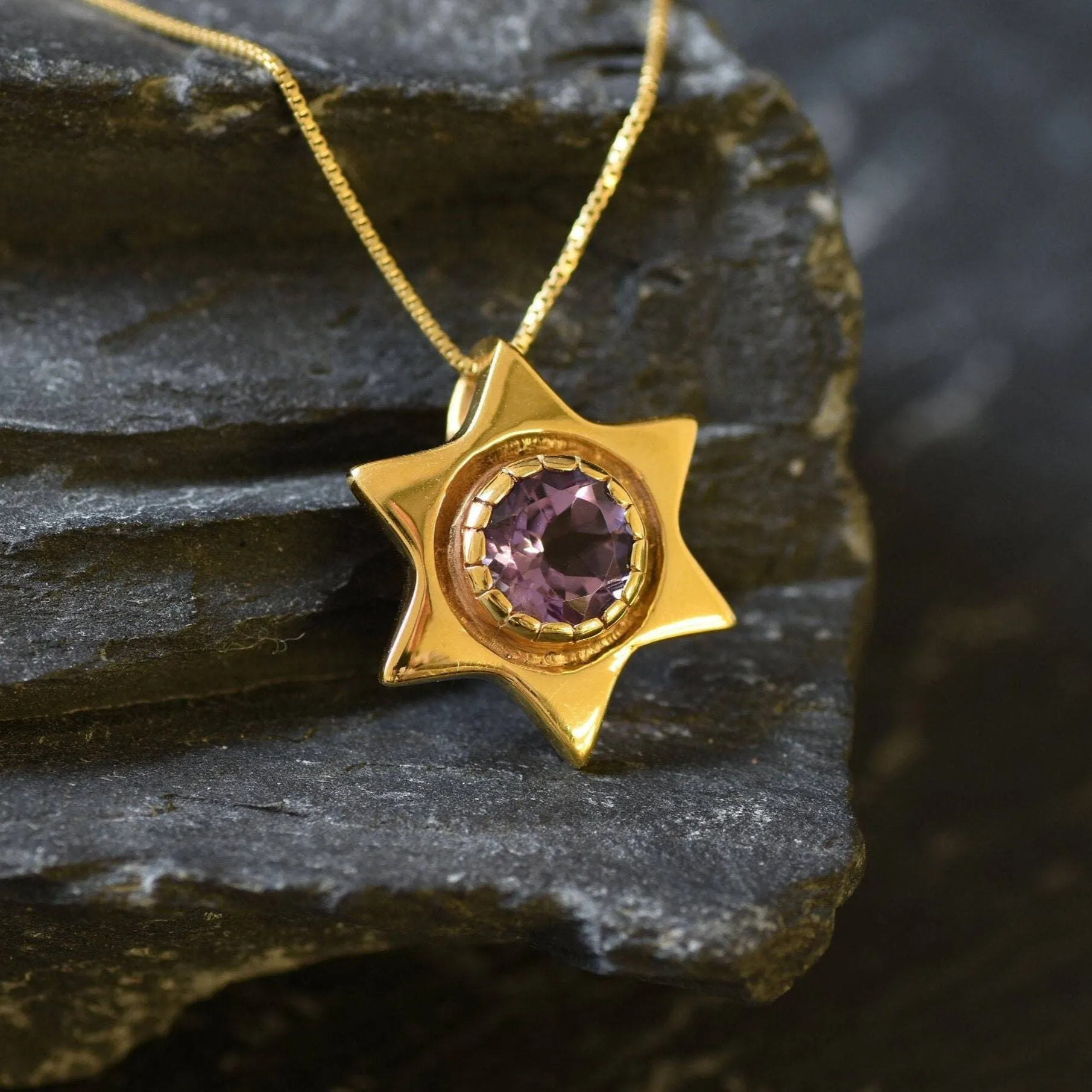 Star Amethyst Pendant - Natural Amethyst Necklace, Gold Amethyst Pendant