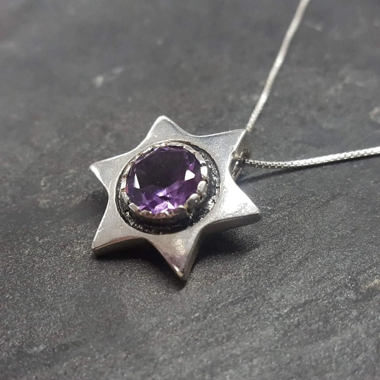 Star Pendant - Amethyst Statement Necklace - Large Star Necklace