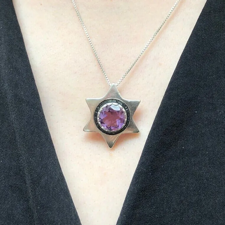 Star Pendant - Amethyst Statement Necklace - Large Star Necklace