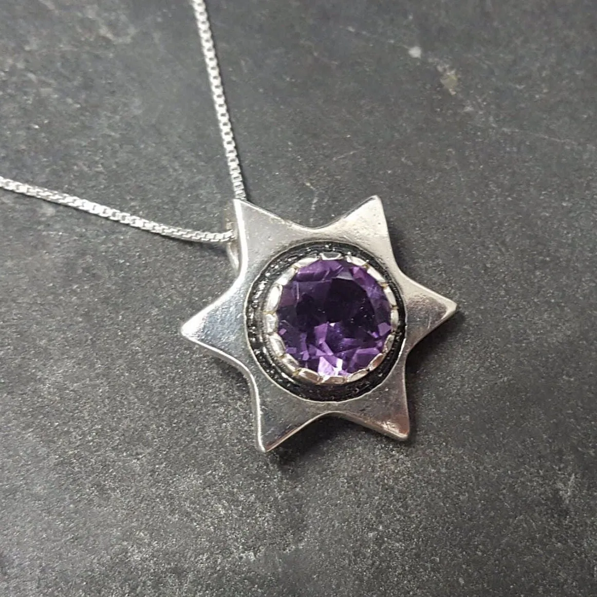 Star Pendant - Amethyst Statement Necklace - Large Star Necklace