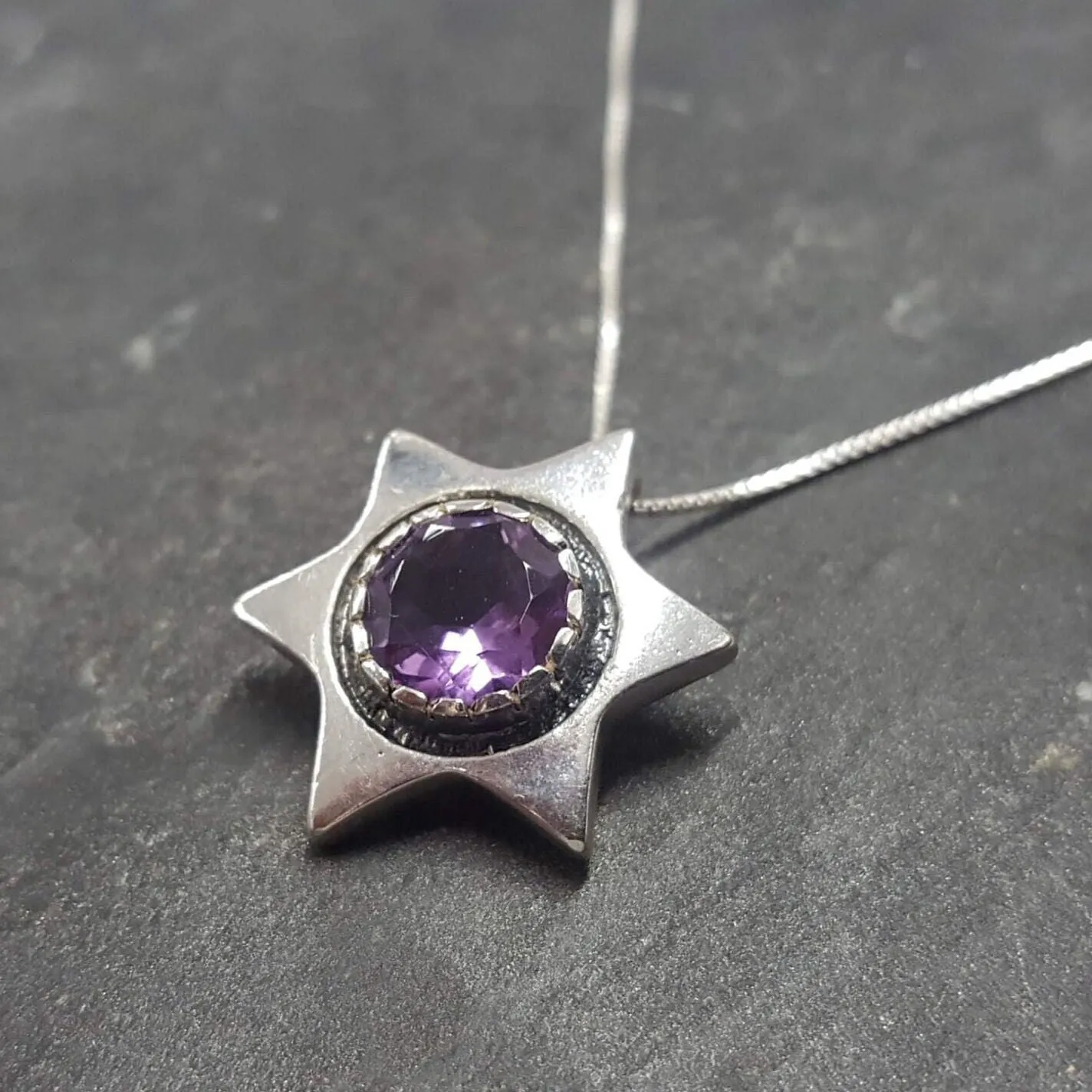 Star Pendant - Amethyst Statement Necklace - Large Star Necklace