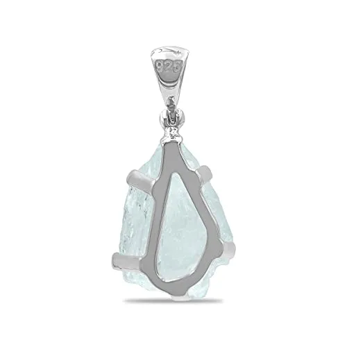 Starborn Rough Aquamarine Gemstone Pendant in Sterling Silver - medium