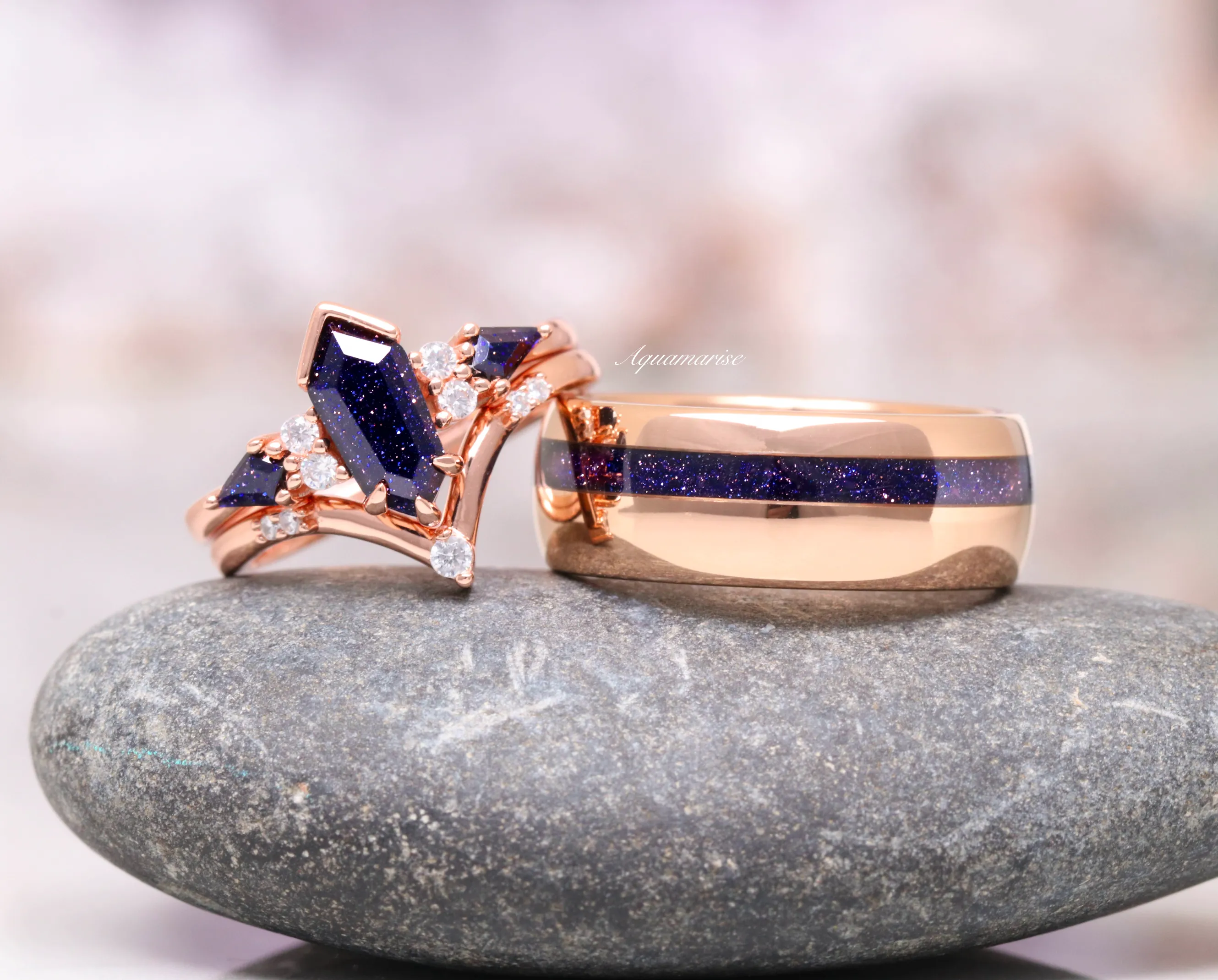 Starry Night Wedding Band- Rose Gold Tungsten