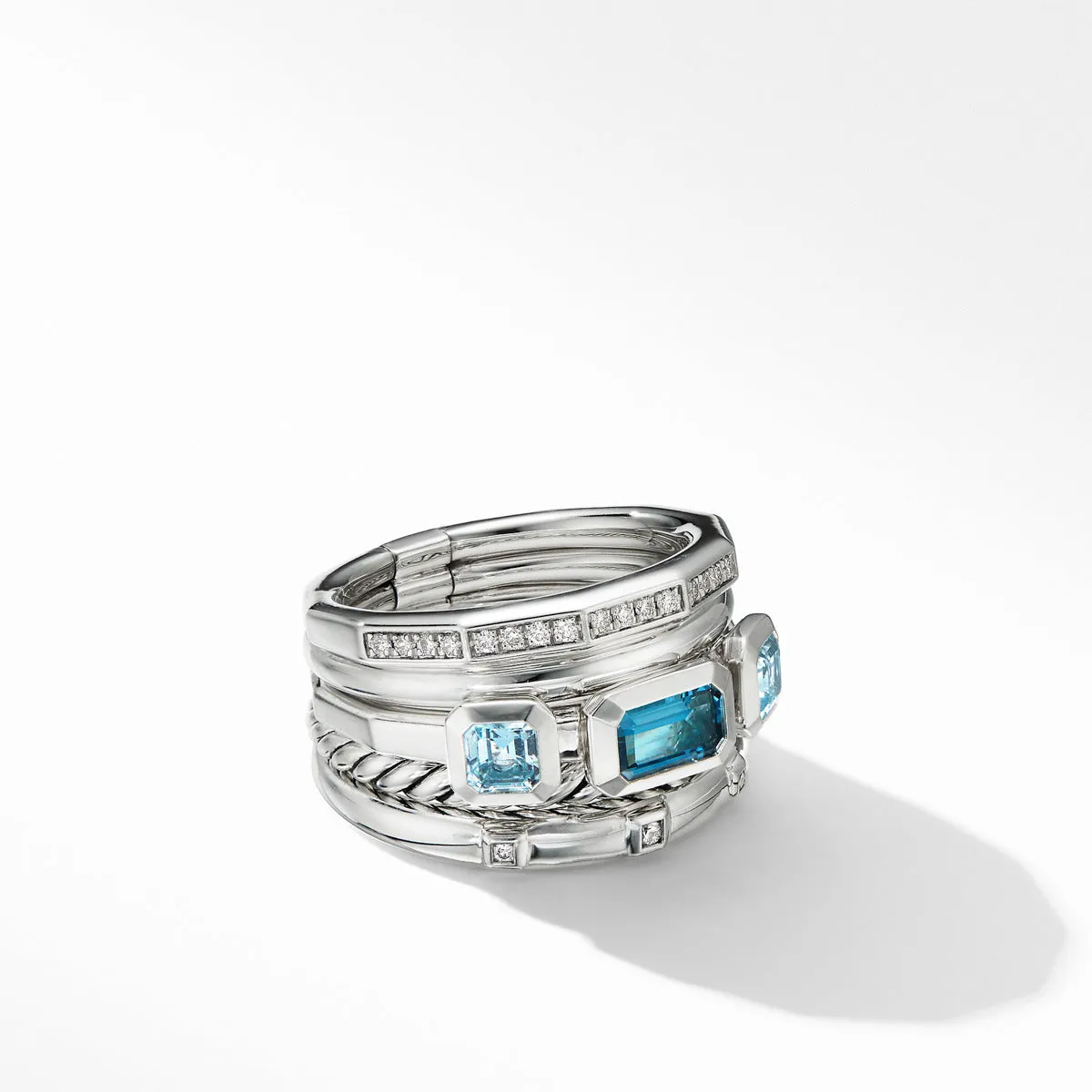 Stax Wide Ring with Hampton Blue Topaz and Diamonds