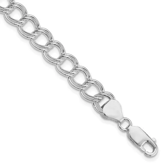 Sterling Silver 7.75mm Solid Double Link Charm Bracelet