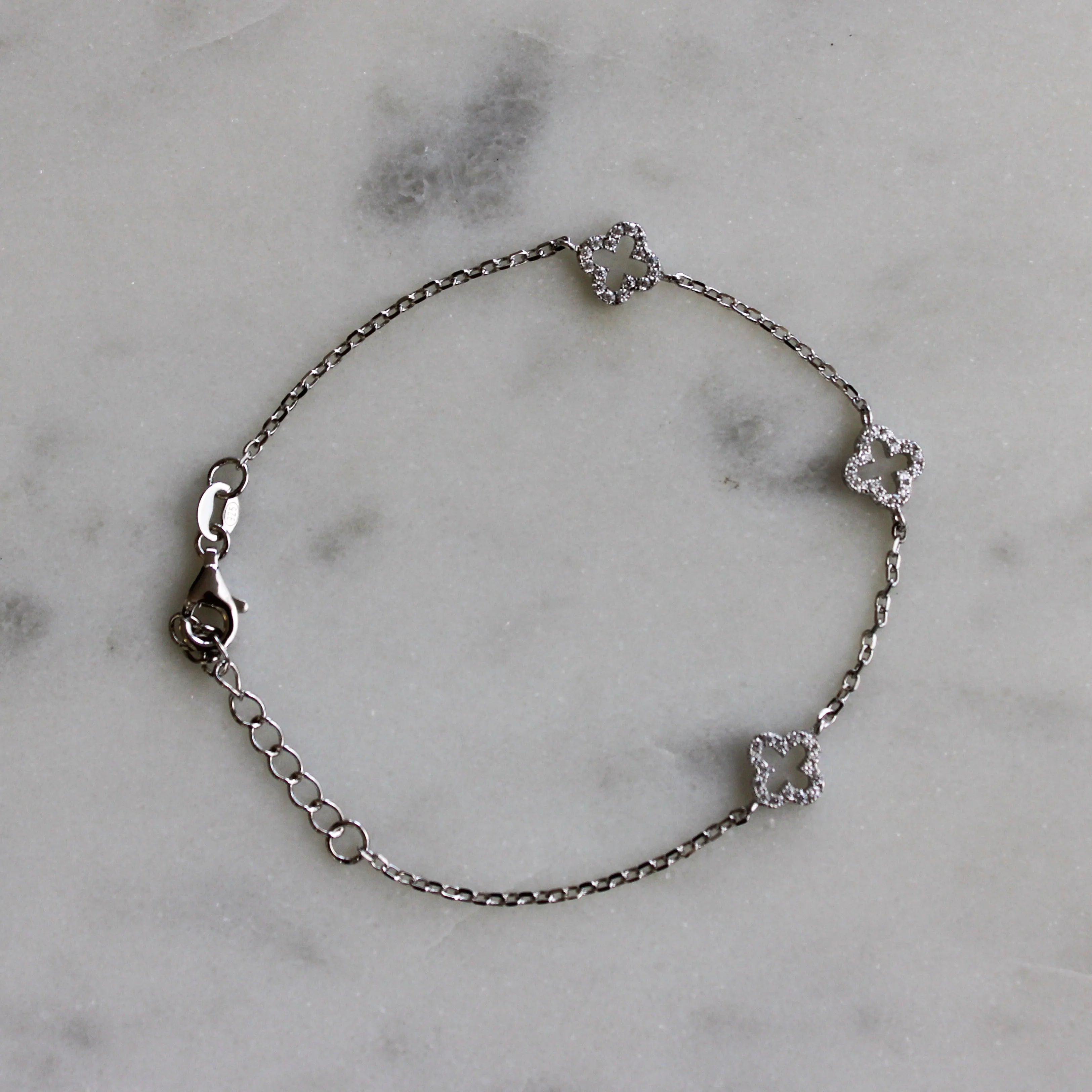 Sterling Silver Bracelet with 3 Clover Shape with CZ