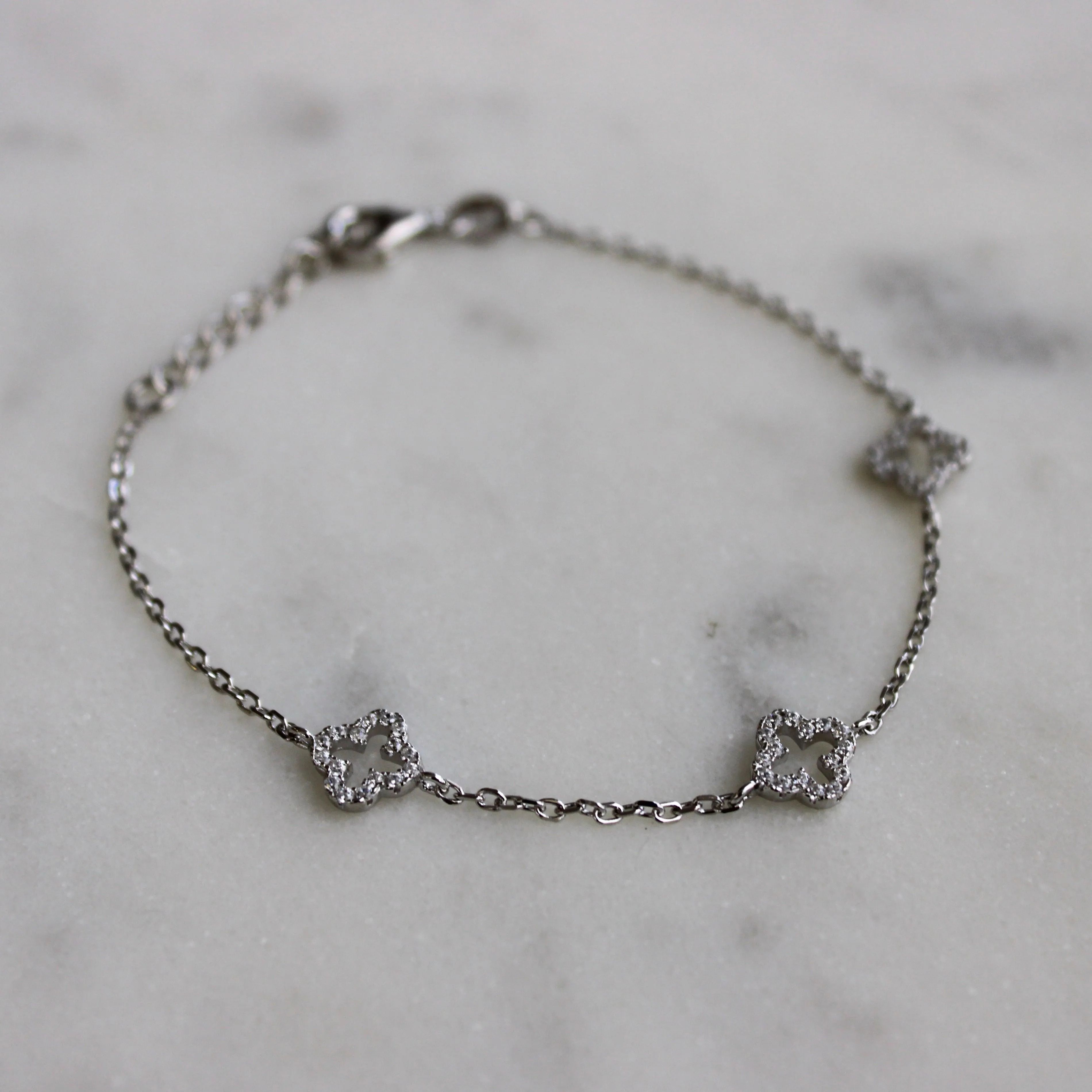 Sterling Silver Bracelet with 3 Clover Shape with CZ