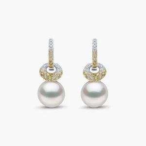 Sunrise 18K Gold Pearl and Diamond Hoop Drop Earrings