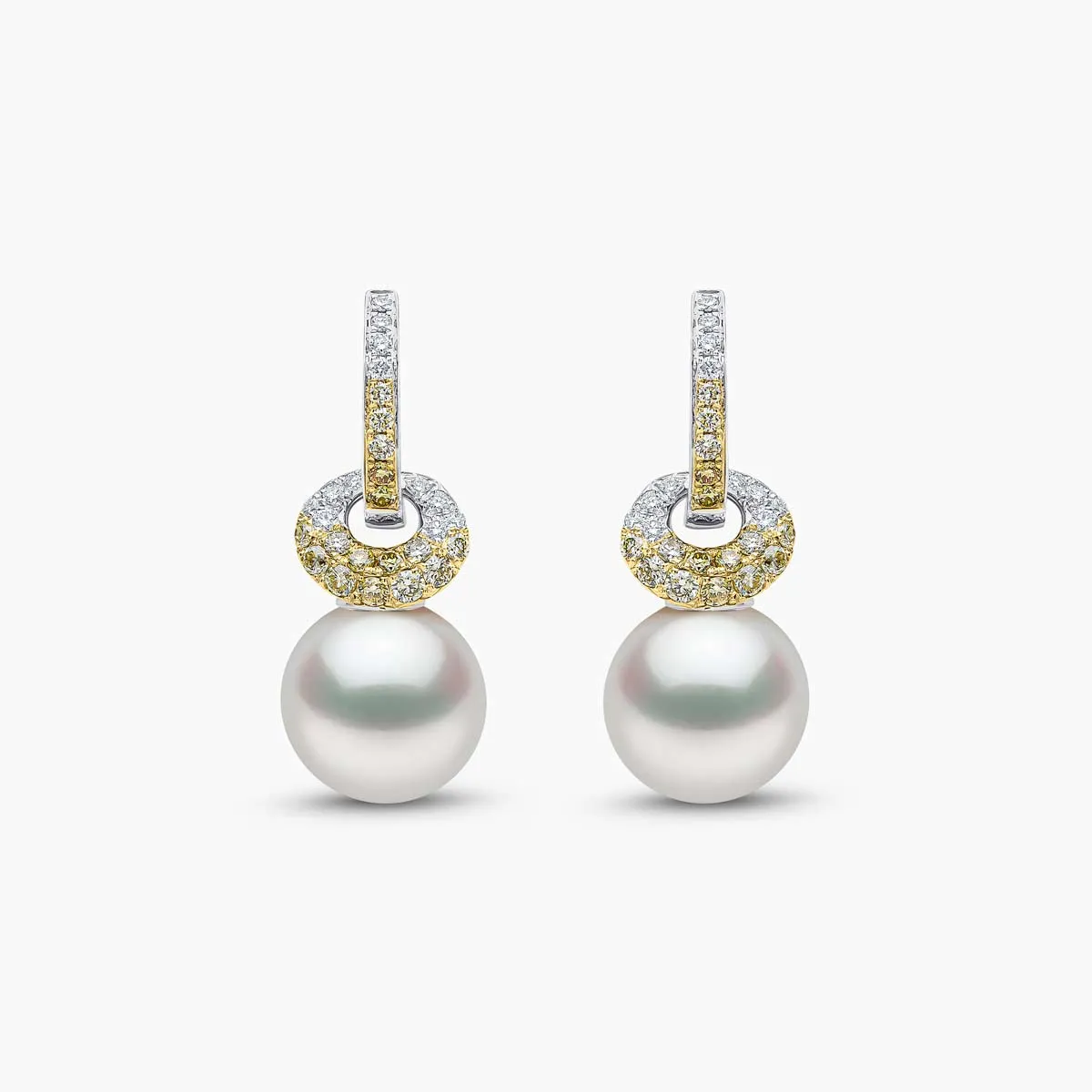 Sunrise 18K Gold Pearl and Diamond Hoop Drop Earrings