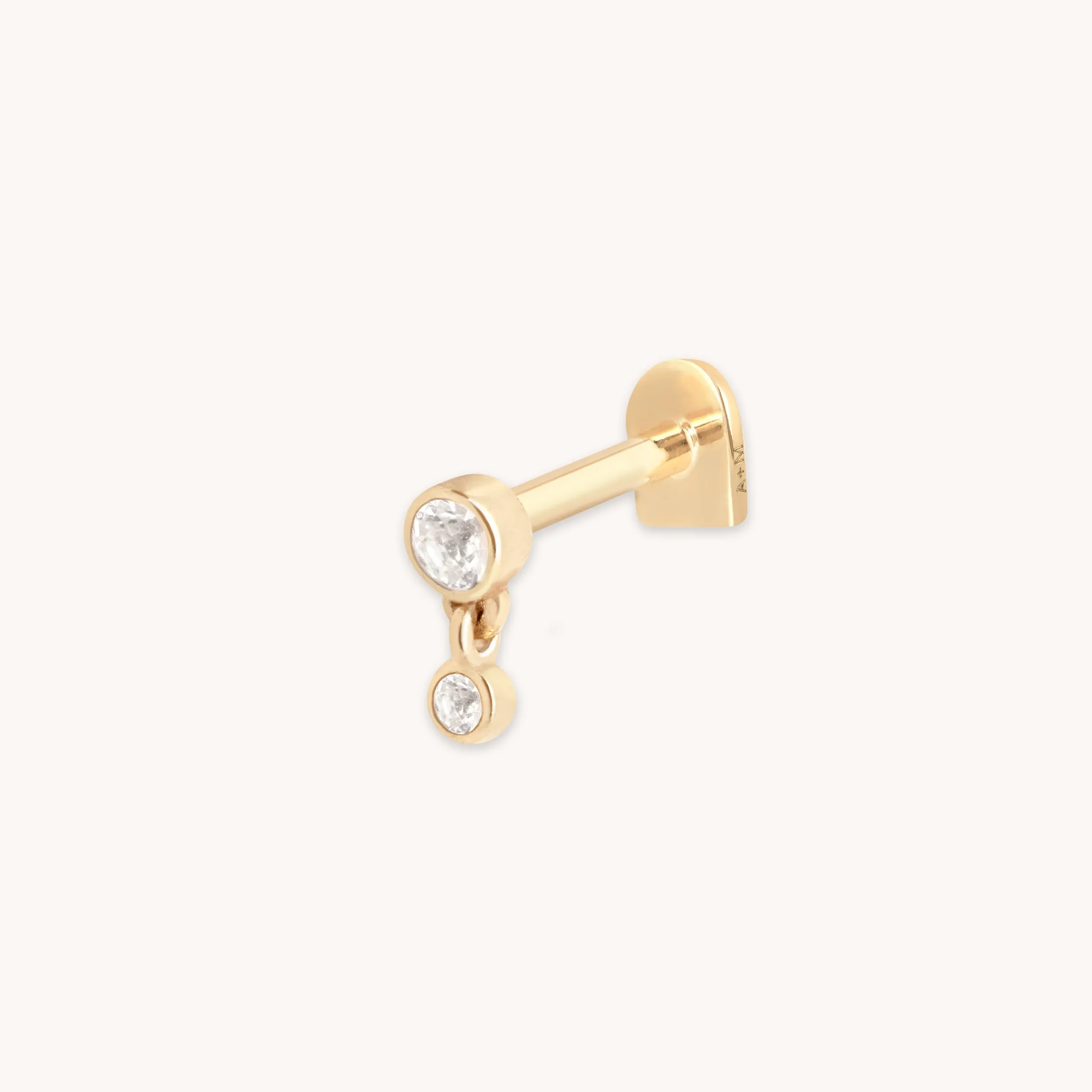 Topaz Bezel Charm Piercing Stud in Solid Gold