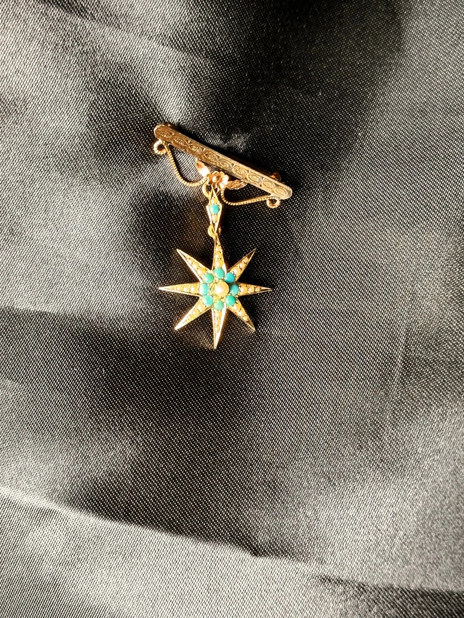 Turquoise and Pearl Star Brooch