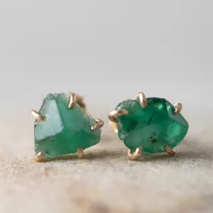 Variance Objects Brazilian Emerald 14k Gold Stud Earrings