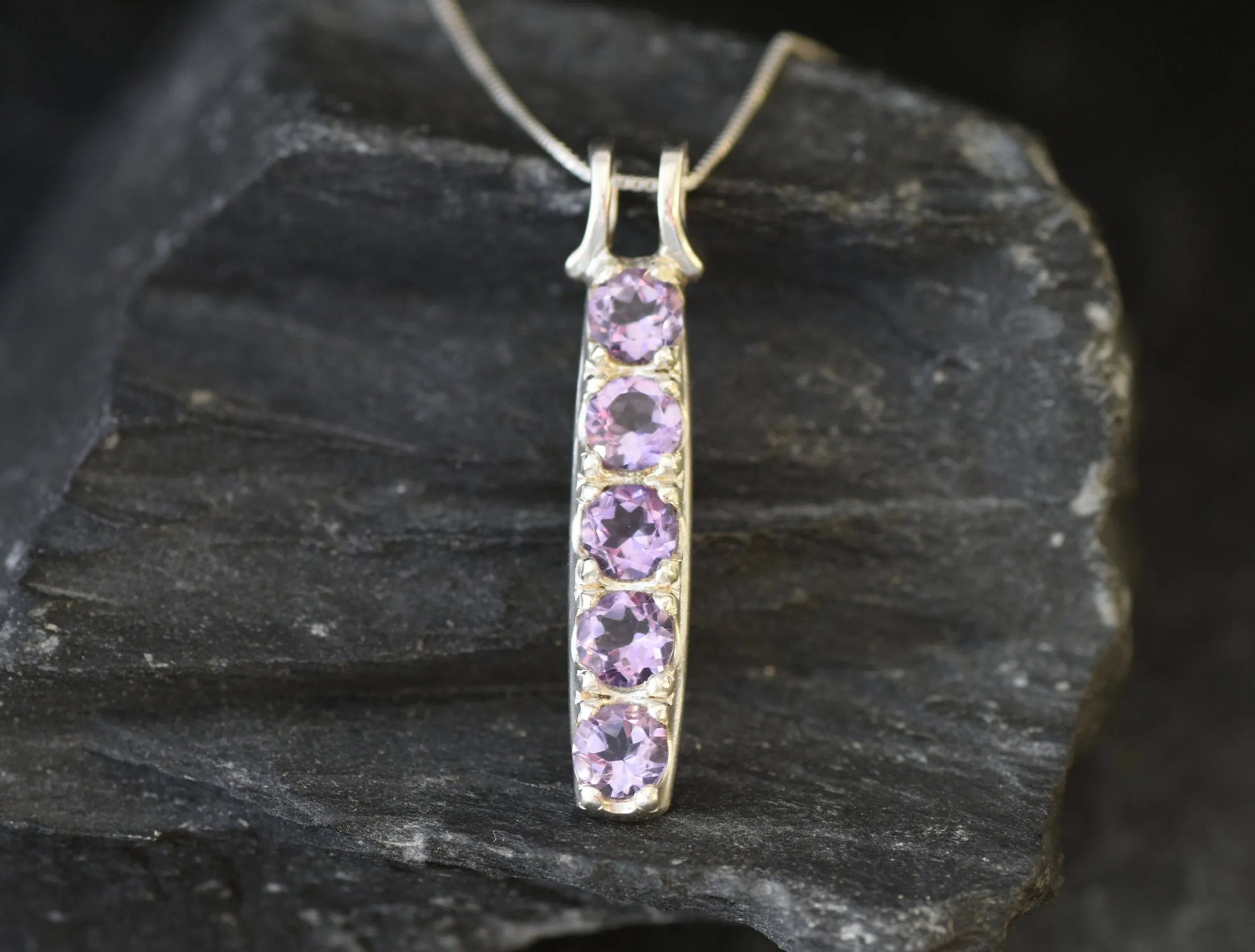 Vertical Amethyst Pendant - February Birthstone Necklace - Purple Layering Necklace