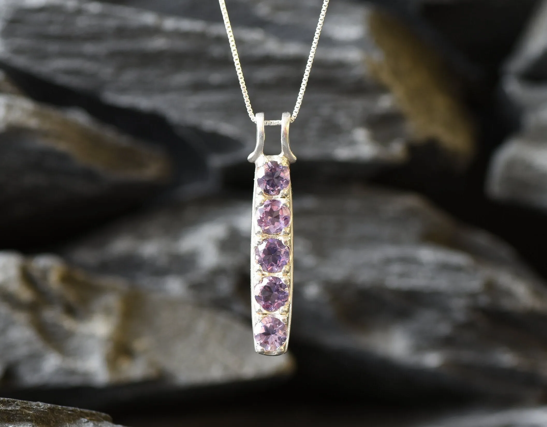 Vertical Amethyst Pendant - February Birthstone Necklace - Purple Layering Necklace