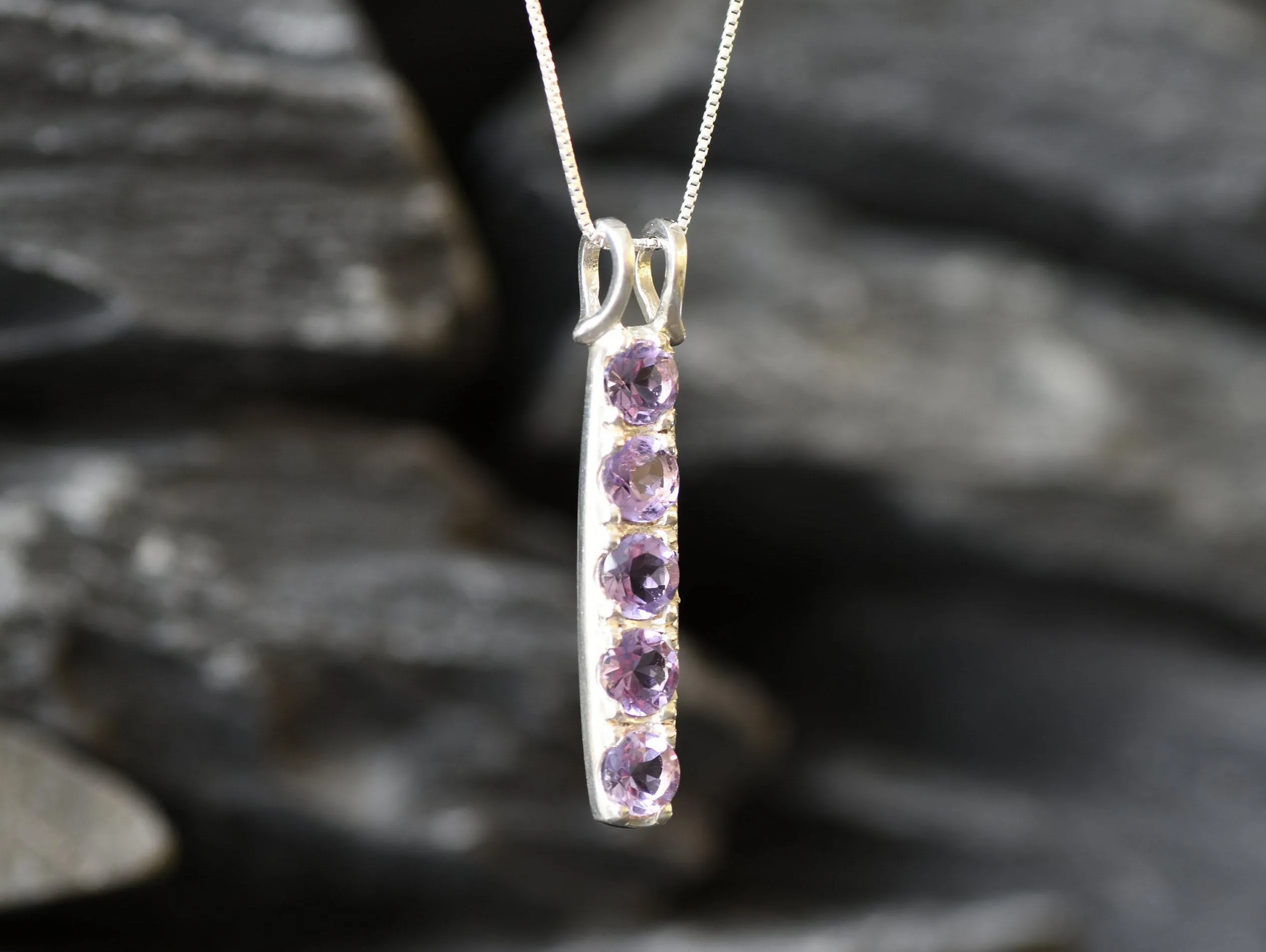 Vertical Amethyst Pendant - February Birthstone Necklace - Purple Layering Necklace