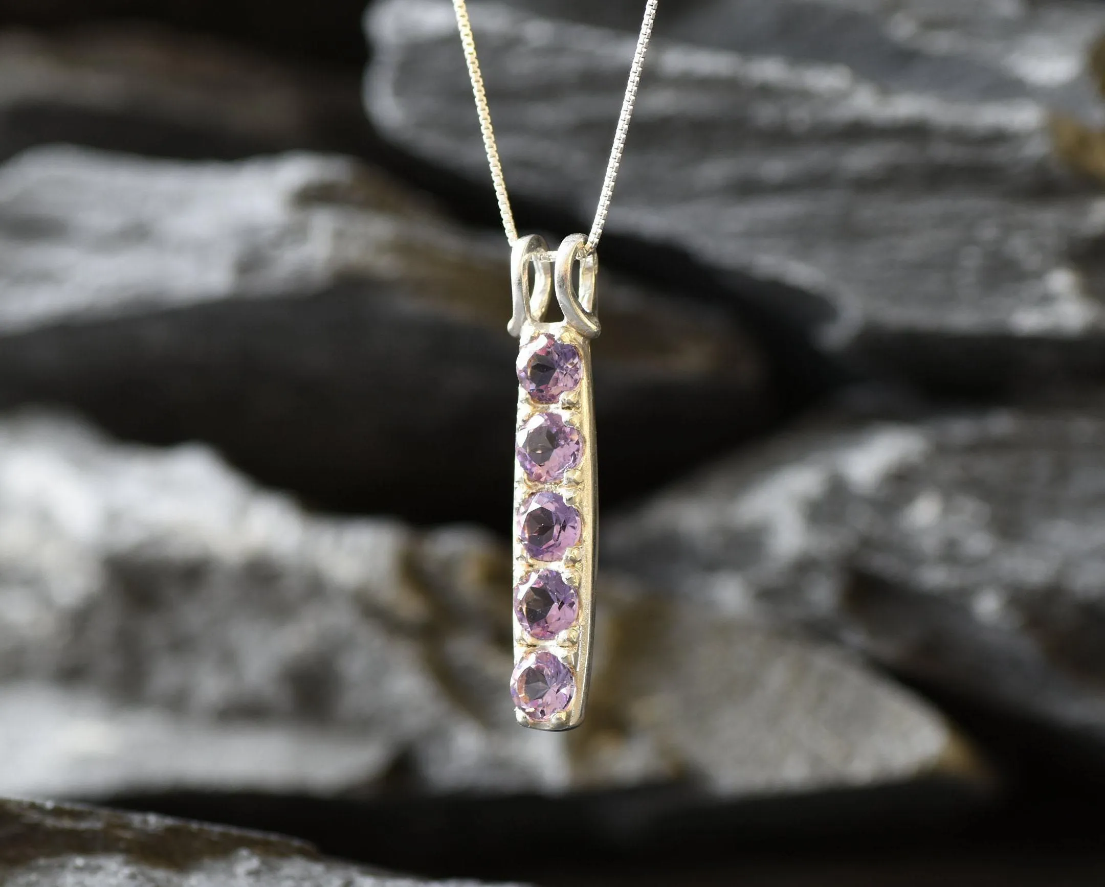 Vertical Amethyst Pendant - February Birthstone Necklace - Purple Layering Necklace