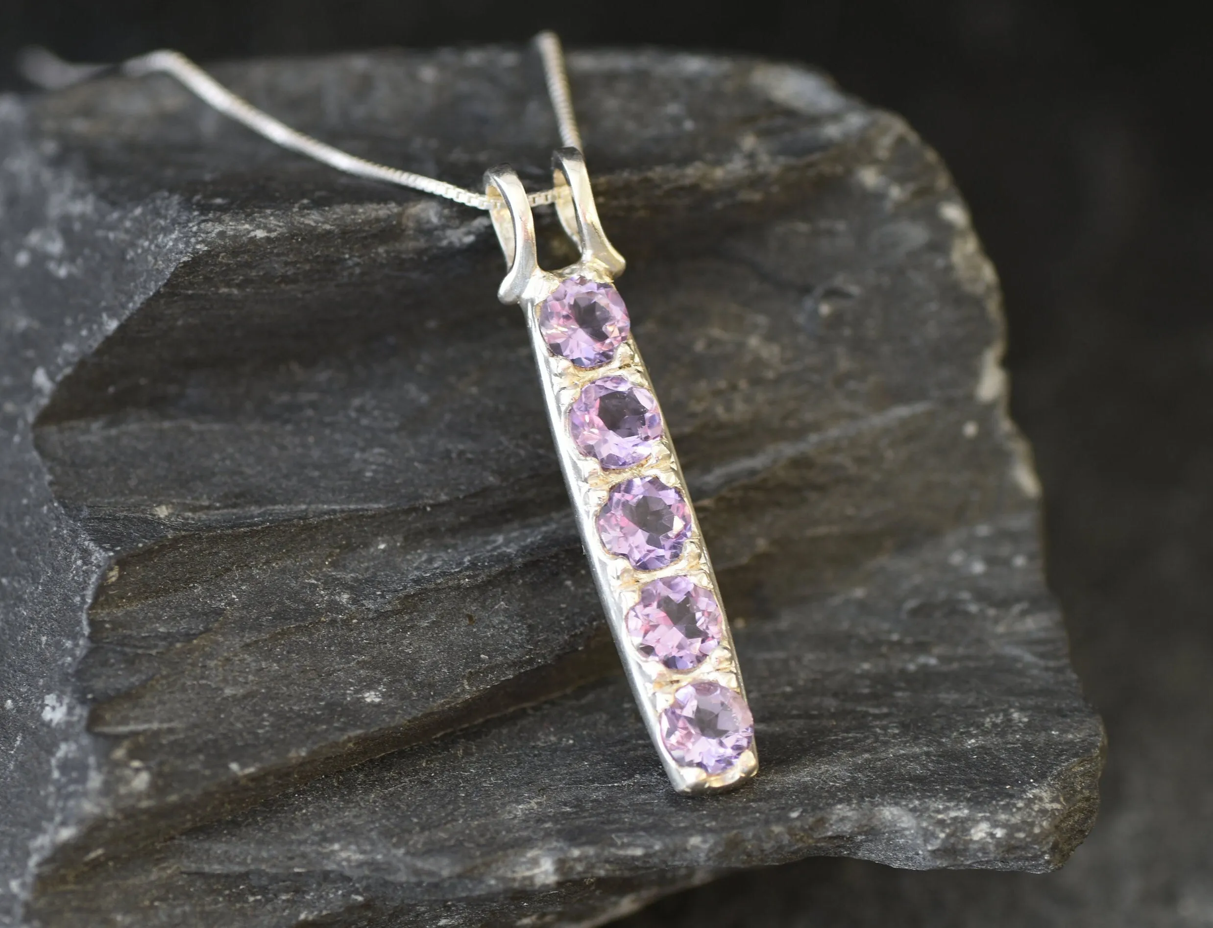 Vertical Amethyst Pendant - February Birthstone Necklace - Purple Layering Necklace